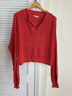 American Eagle Outfitters Coral Button Henley Knit Pullover